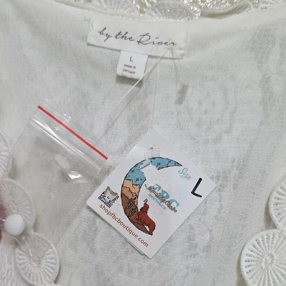 By The River Elegant White Lace Dress‎ Midi Casual Wedding Size Large V-neck - Picture 9 of 15